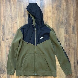 Nike Olive Green and Black Windbreaker with Hood